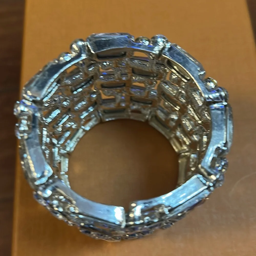 📌 📍 Wide Wedding Bridal Crystal Rhinestone Stretch‎ Chunky Statement Bangle B…